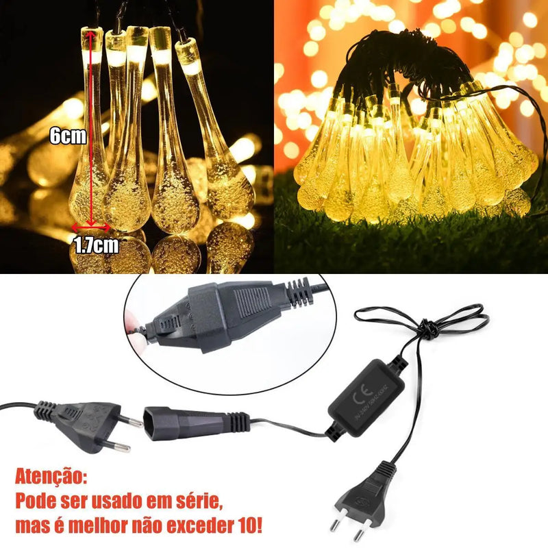 Luzes de Fada Gota de Água LED