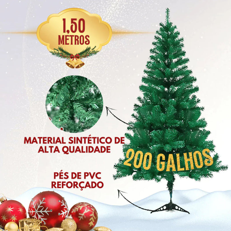 Árvore de Natal Pinheiro 1,5m com 200 Galhos e 81 Enfeites